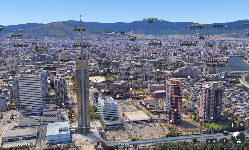 Fukuoka, Japan in Google Earth